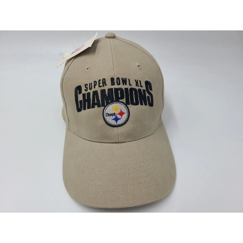 Vintage Pittsburgh Steelers Super Bowl XL Champions Strapback Hat Cap NFL‎ Beige